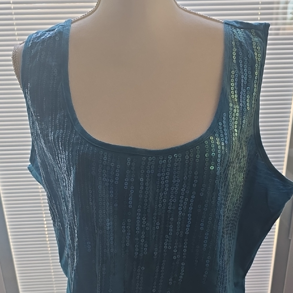 Beverly Drive Green Sequin Sleeveless Tank Top